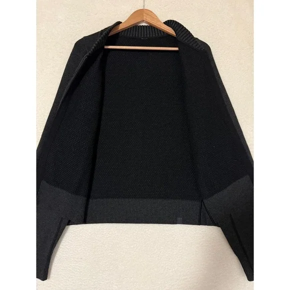 Lululemon Sweater Womens 12 Gray Merino Wool Zip Up Bomber Knit Jacket Cardigan - Picture 8 of 9